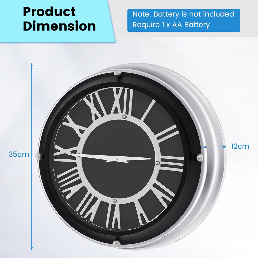 Costway Silver Frame Small Round Silent Wall Clock 35cm Image 9