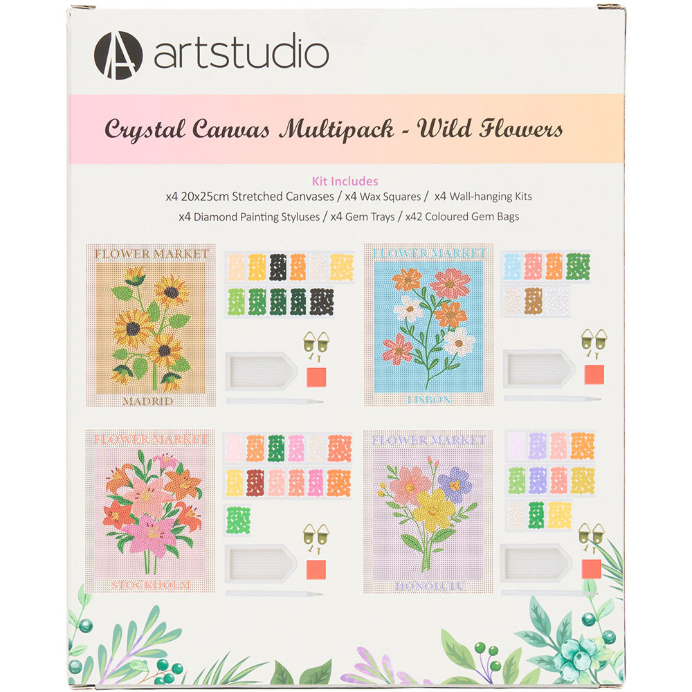 Pack of 4 Wild Flowers Crystal Canvases Image 3