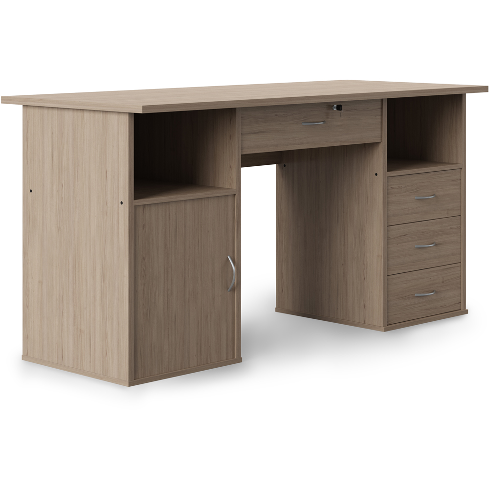 Alphason Dallas Single Door 4 Drawer Oak Office Desk Image 2