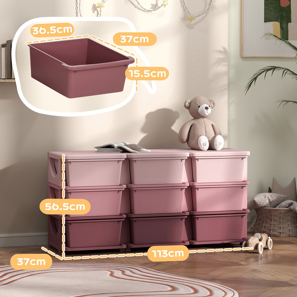 HOMCOM 9 Drawer Pink Kids Chest of Drawers Image 9