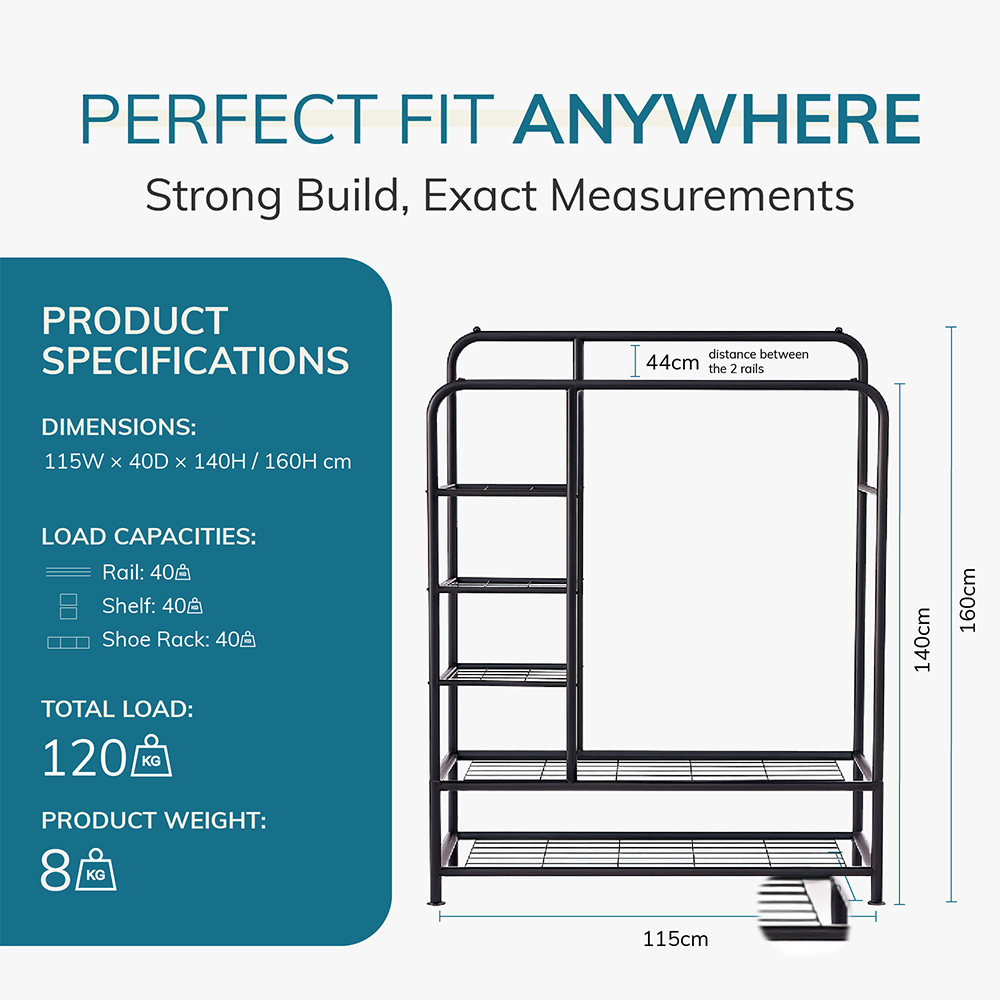 House of Home 5 Shelf Heavy Duty Double Clothes Rail Image 9