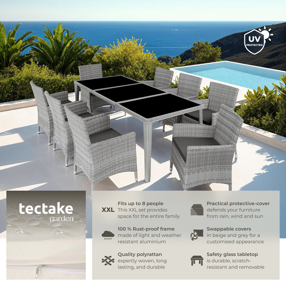 tectake Menorca 8 Seater Rattan Garden Dining Set Light Grey Image 8