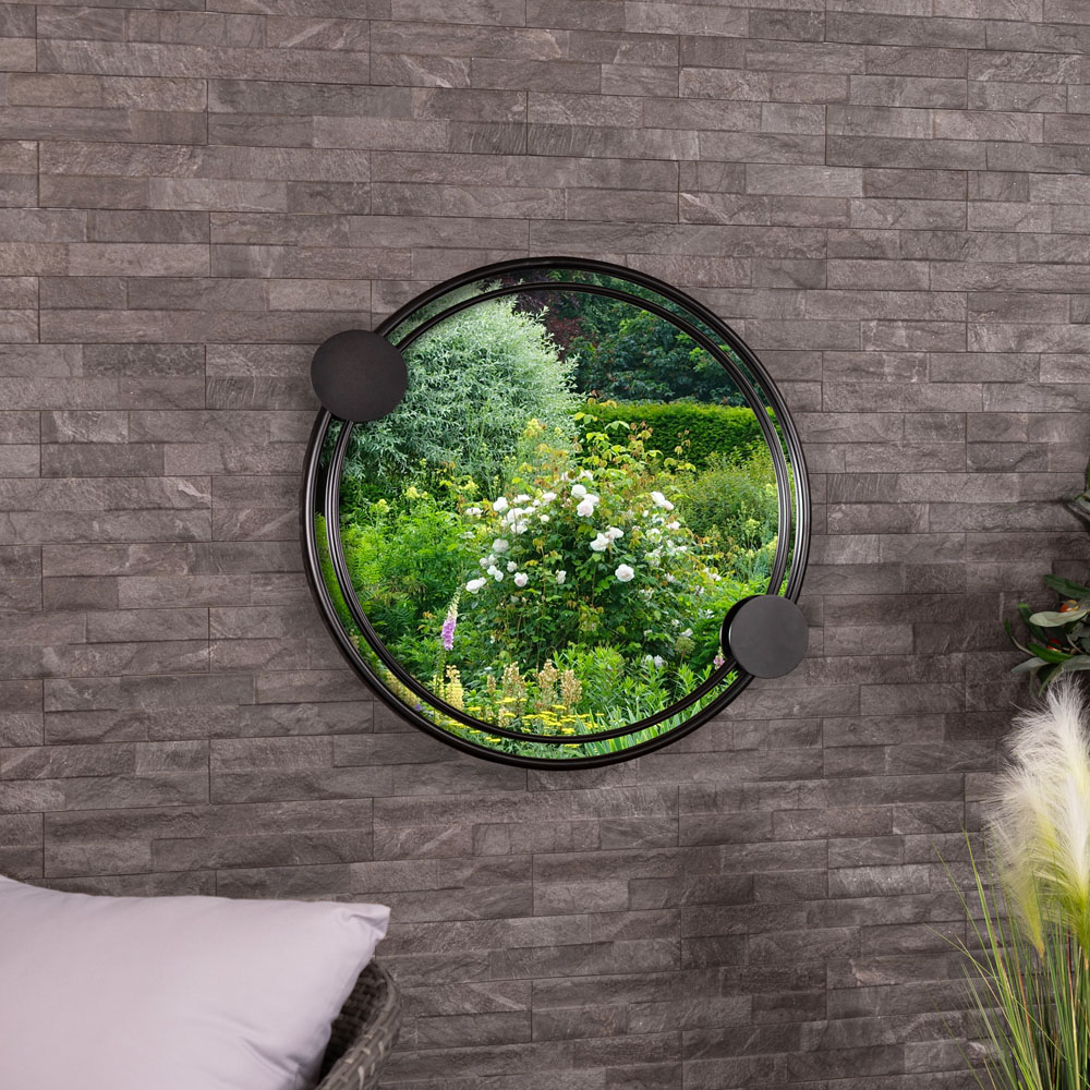 Charles Bentley Warsaw Black Dotted Round Wall Mirror Image 2
