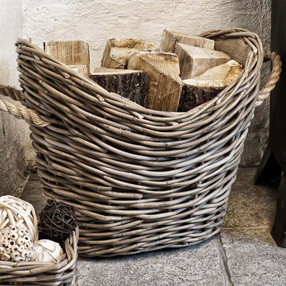 Ivyline Natural Wicker Oval Lined Log Basket Image 2
