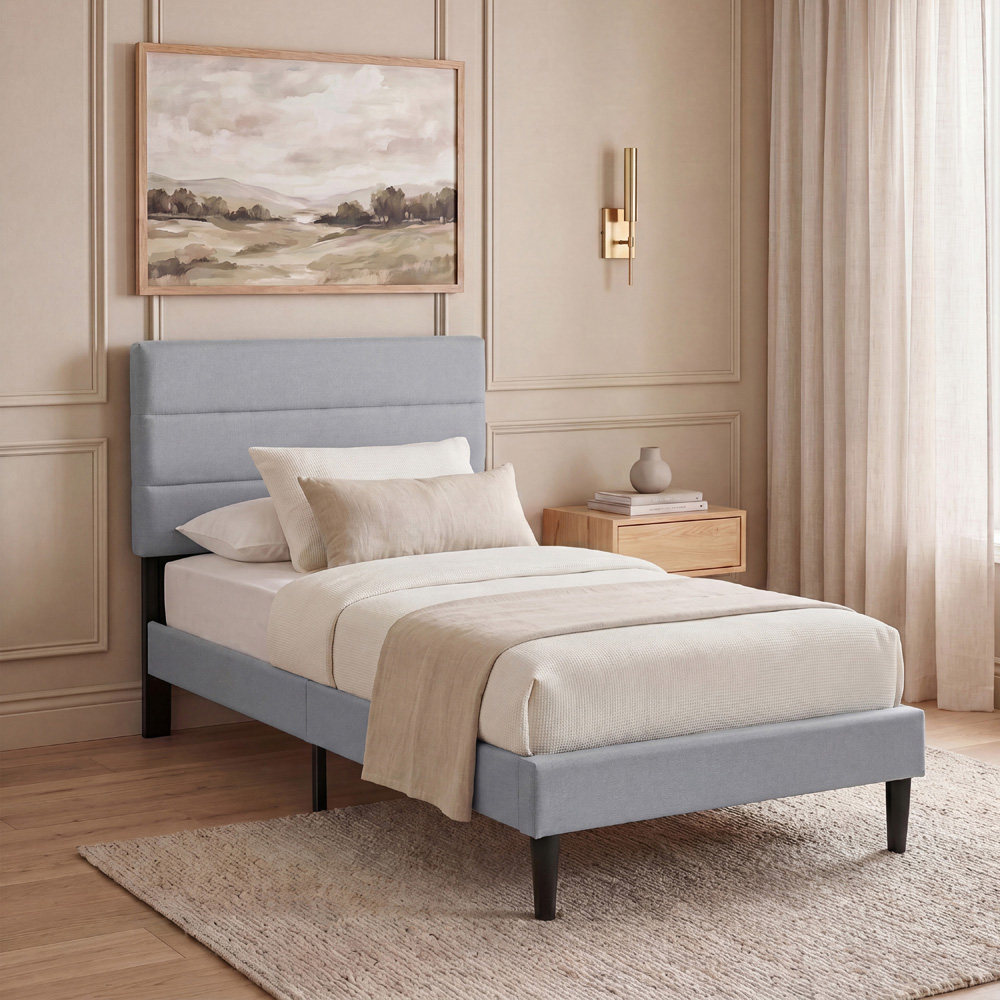 VIDA DESIGNS Vandura Single Light Grey Linen Fabric Bed Image 8