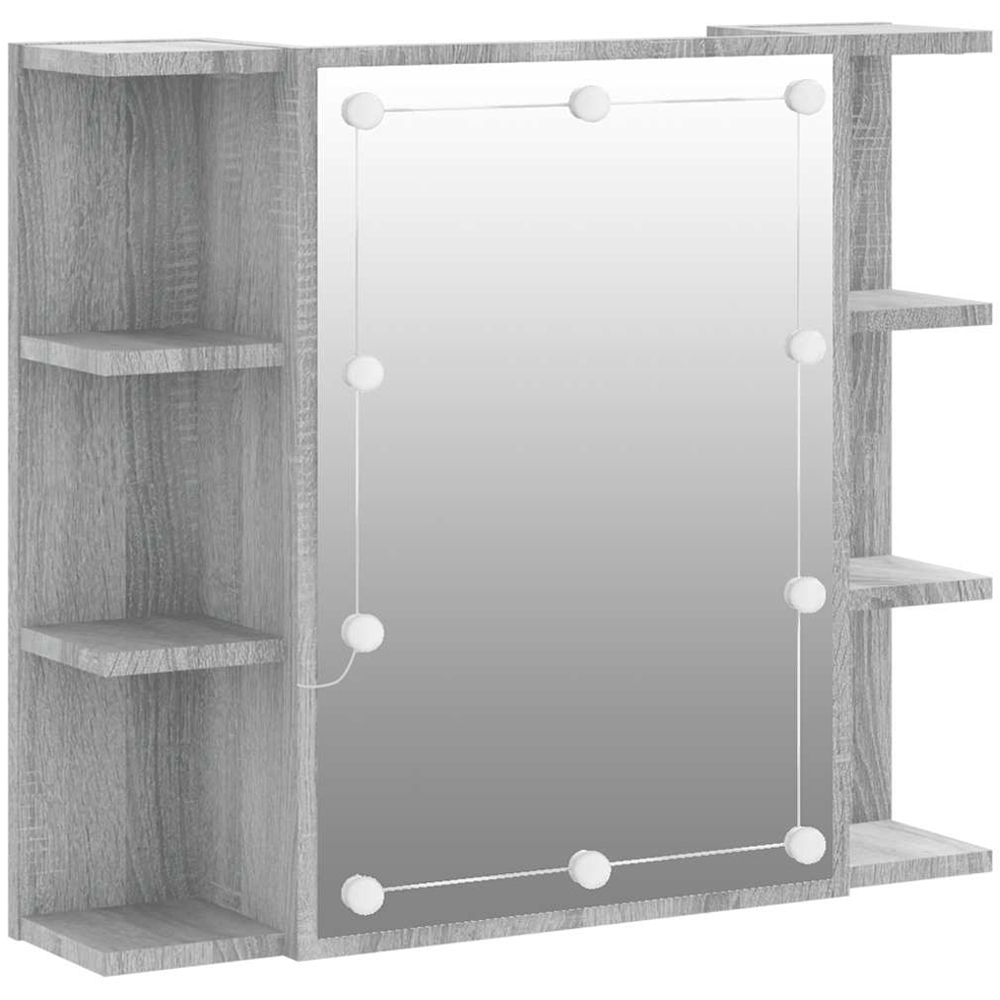 vidaXL Single Door 6 Shelf Grey Sonoma Wall Mounted Mirrored Bathroom Cabinet with LED Image 2