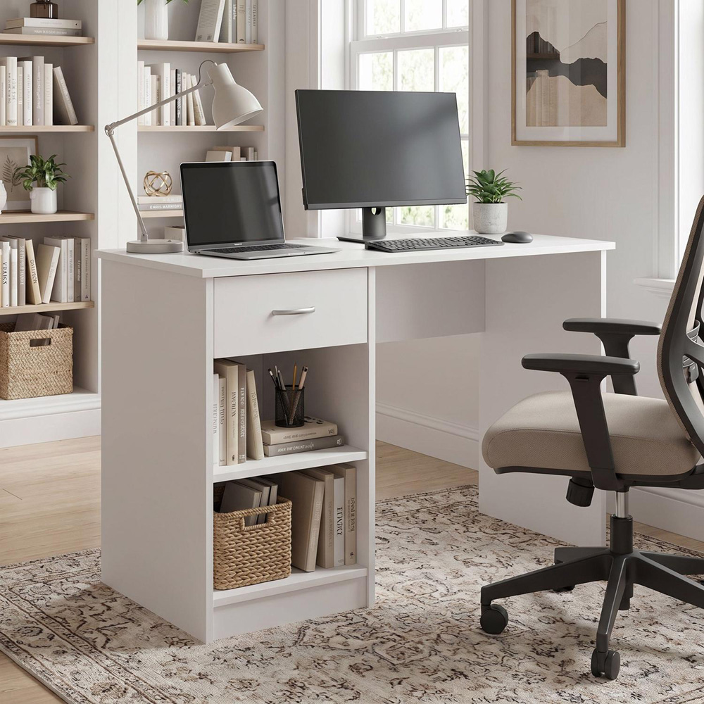 FWStyle Promo Single Drawer 2 Shelf White Computer Desk Image 4