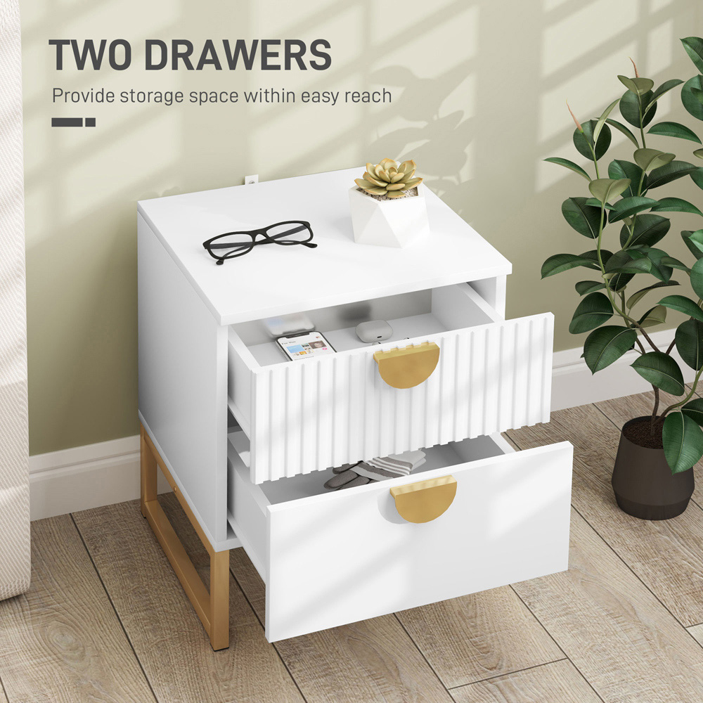 Portland 2 Drawer White Bedside Table Image 5
