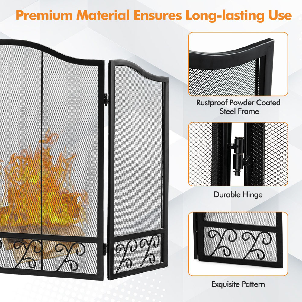 Costway 3 Panel Folding Metal Mesh Fireplace Screen B Image 5