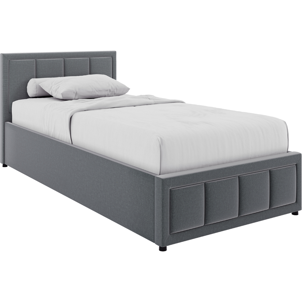 VIDA DESIGNS Vanita Single Light Grey Linen Ottoman Bed with Padded Headboard Image 2