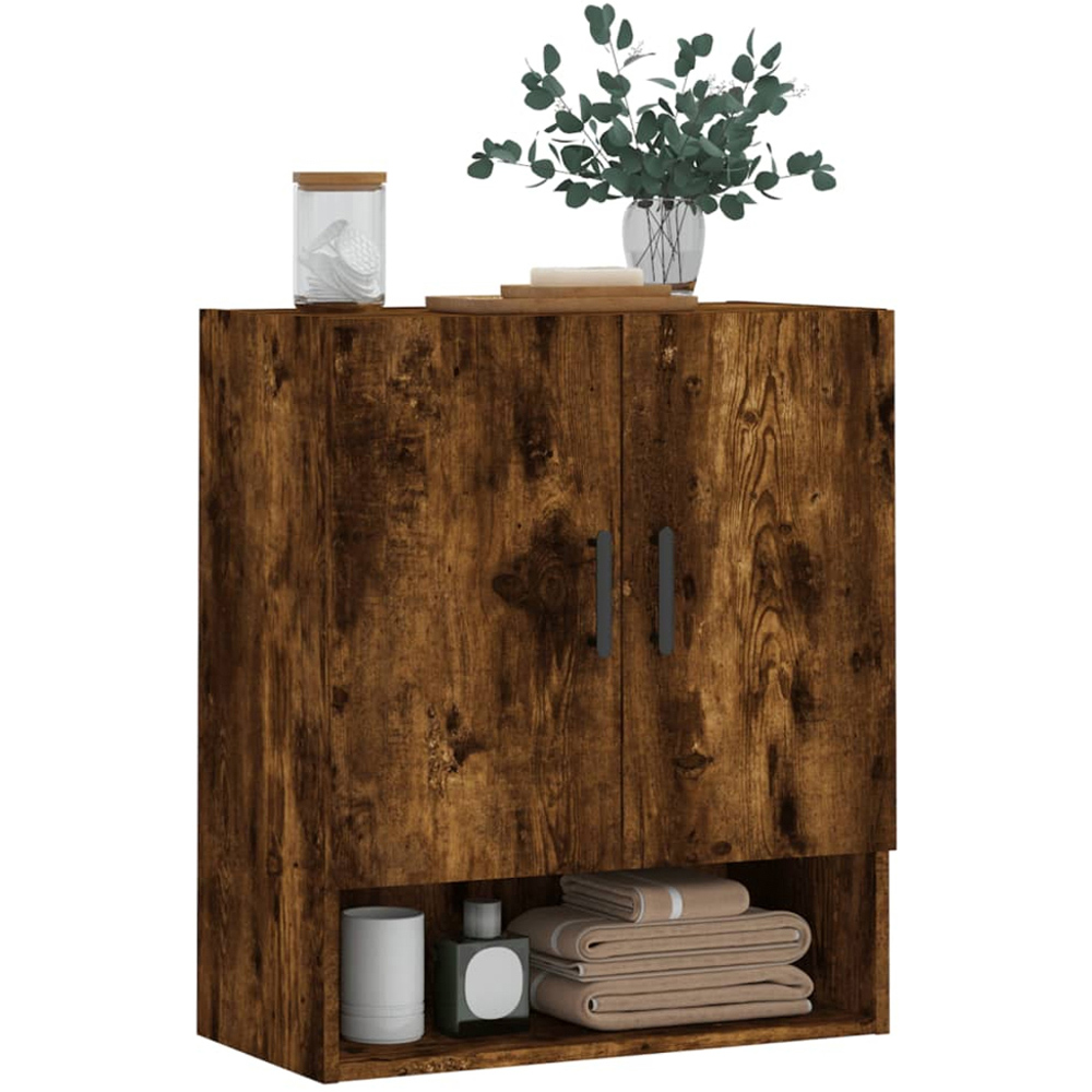 vidaXL 2 Door Single Shelf Smoked Oak Wall Mounted Cabinet Image 3