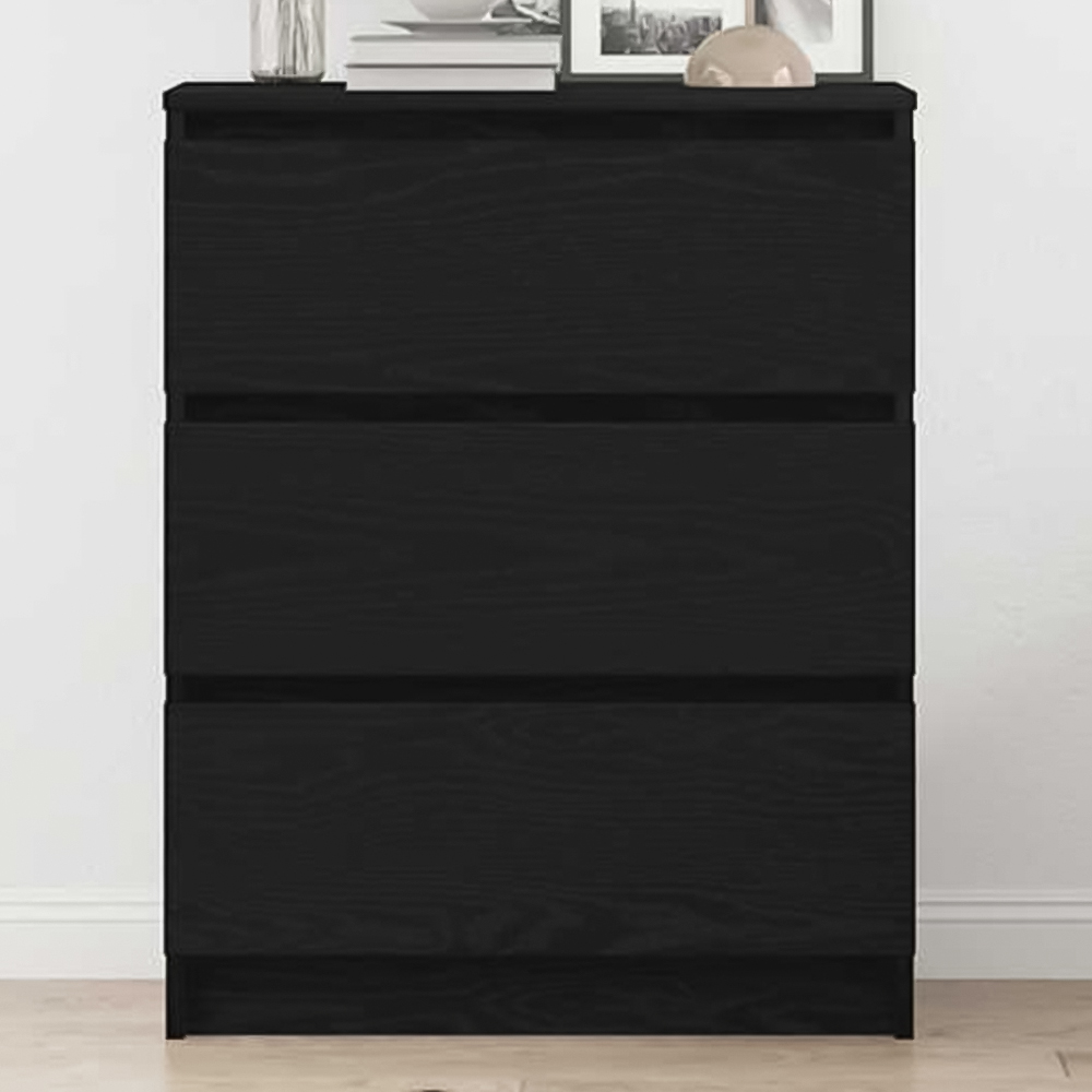 vidaXL 3 Drawer Black Oak Wooden Sideboard Image 1