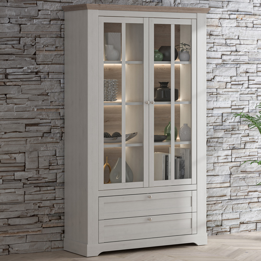Florence Illopa 2 Door 2 Drawer Nelson and Snowy Oak Display Cabinet Image 1