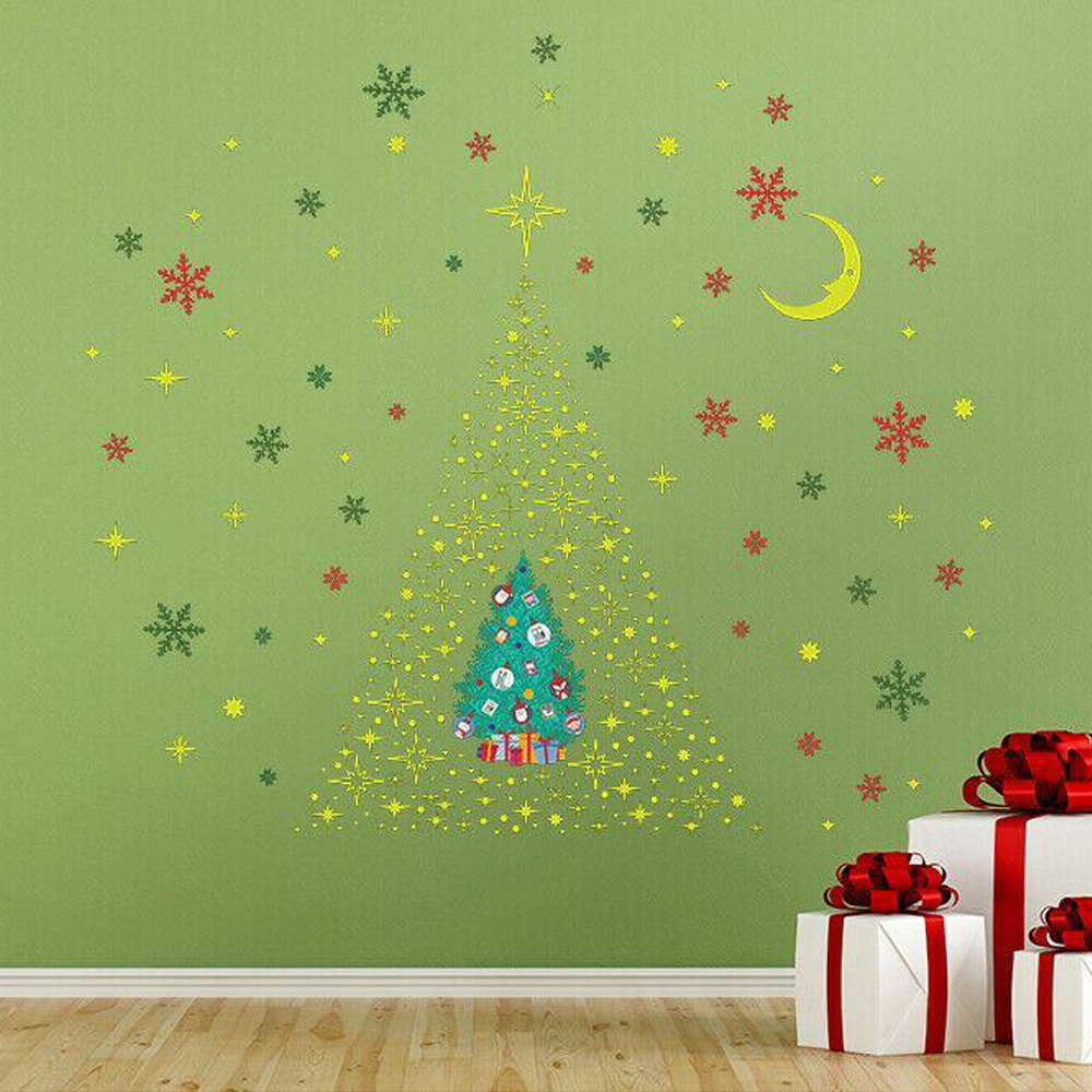 Walplus Glow Stars and Colourful Snowflakes with Christmas Tree Self Adhesive Wall Sticker 434 Piece Image 4