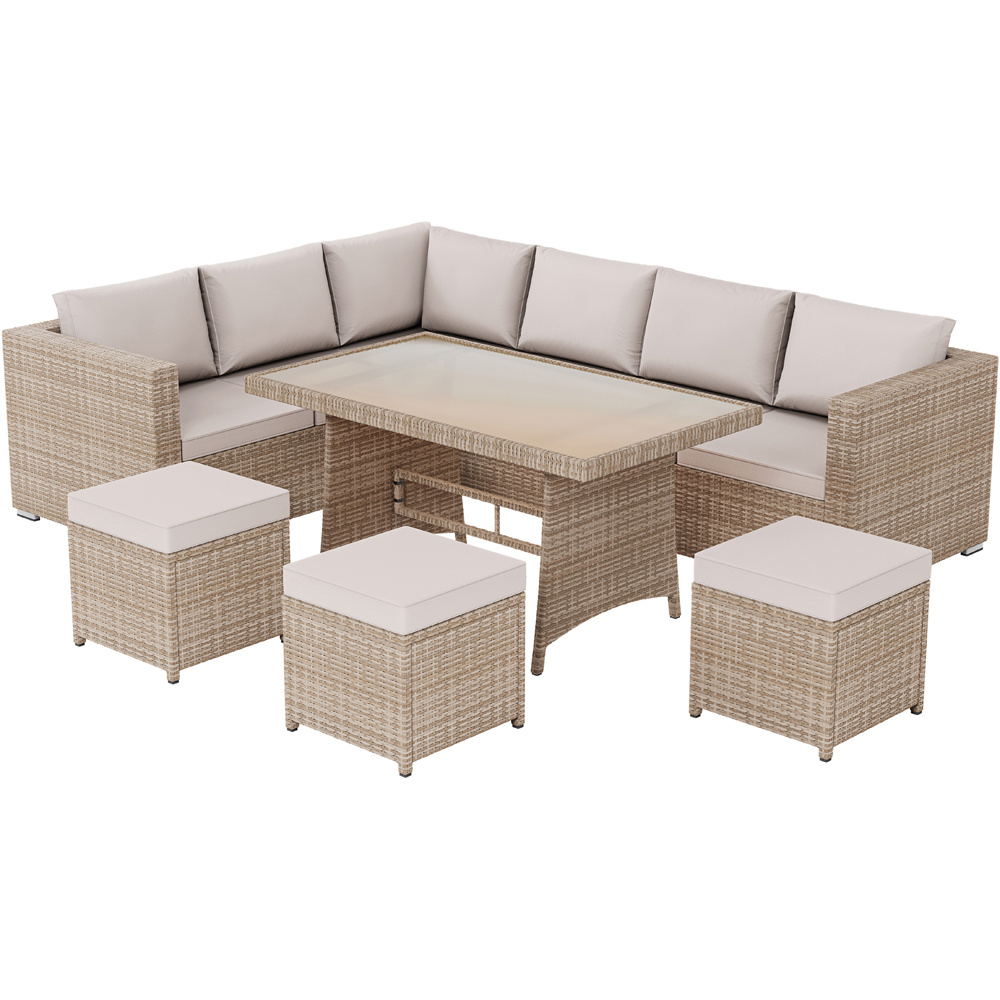 GARDEN VIDA Belgrave 9 Seater Natural PE Rattan Garden Corner Lounge Set with Cover Image 2