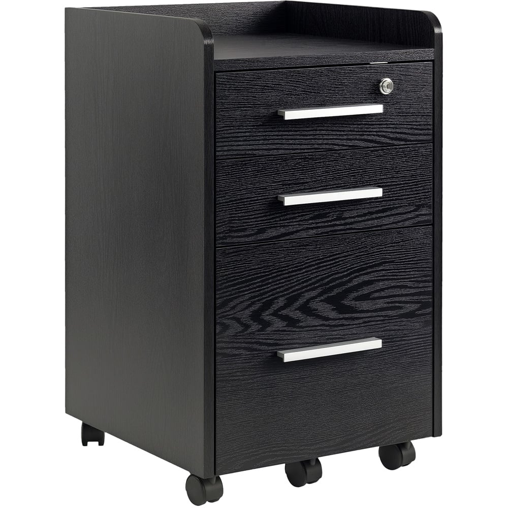 HOMCOM 3 Drawer Black Lockable Mobile Filing Cabinet Image 2