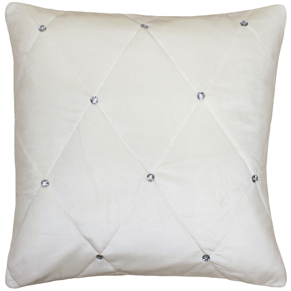 Paoletti New Diamante Cream Quilted Cushion Large Image 1