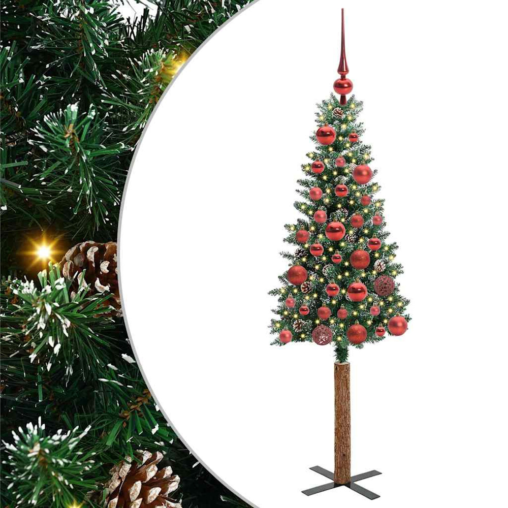 vidaXL Green Snow Flocked Artificial Christmas Tree with Pinecones LEDs Red Ornaments 5ft Image 2