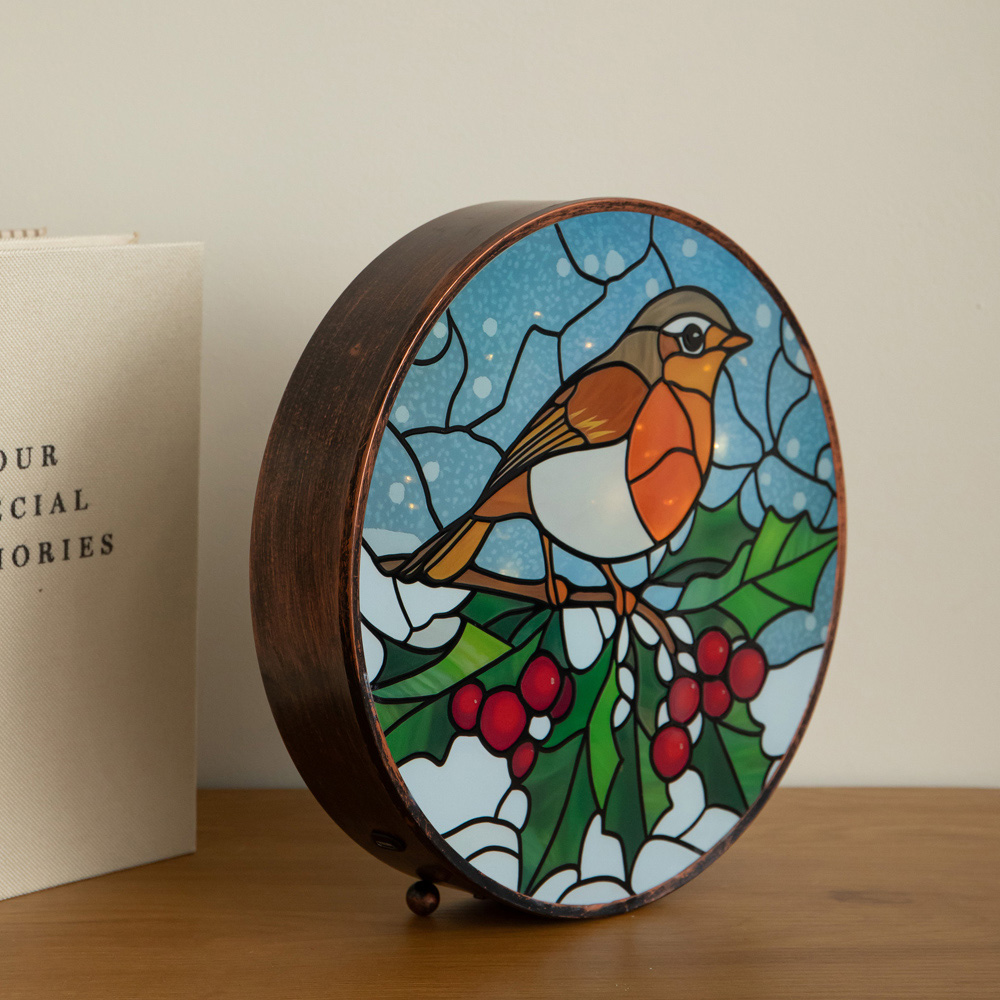 Samuel Alexander LED Light Up Stained Glass Robin Christmas Decoration 25cm Image 3