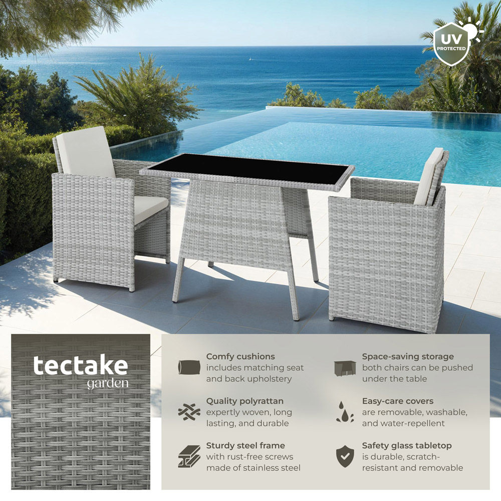 tectake Lausanne 2 Seater Rattan Garden Bistro Set Light Grey Image 8