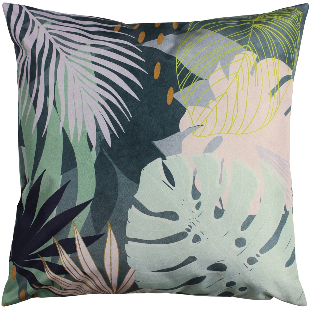 furn. Teal Leafy Botanical UV and Water Resistant Outdoor Cushion Image 1