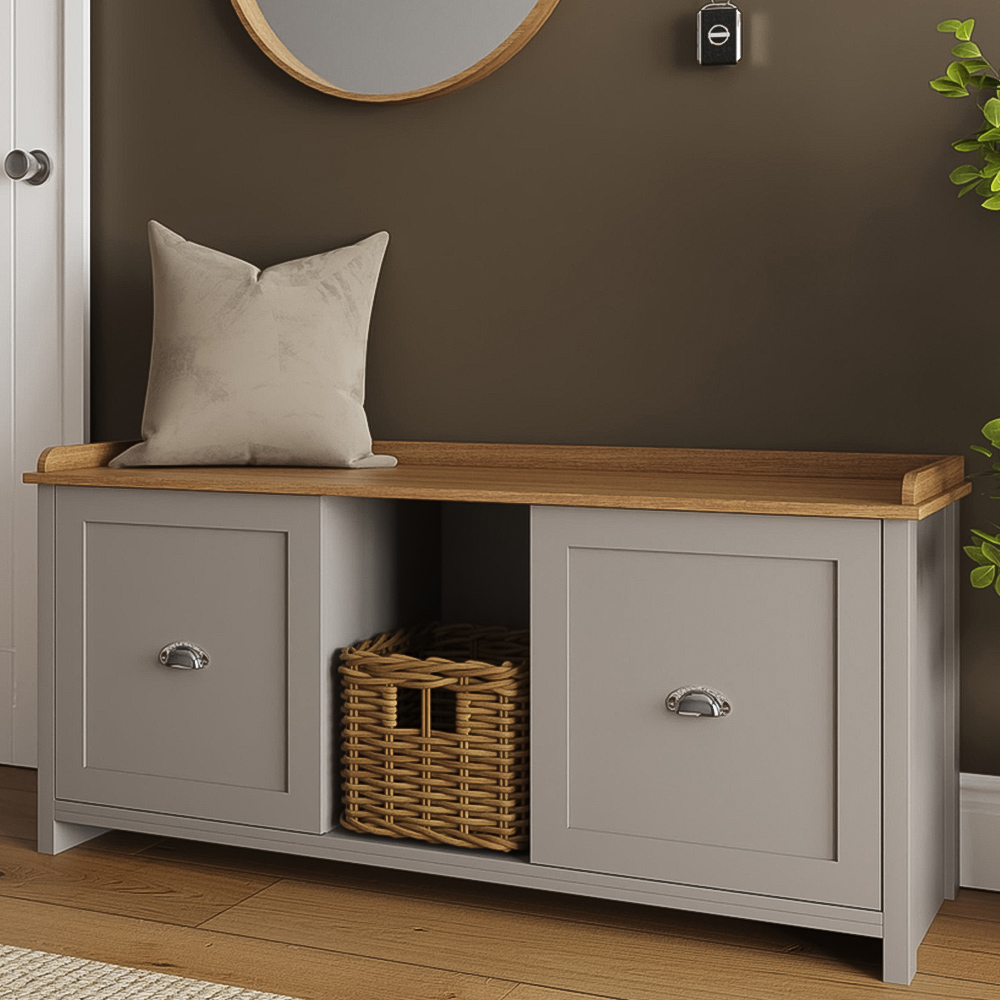 GFW Lancaster 2 Door Grey and Oak Shoe Bench Image 1