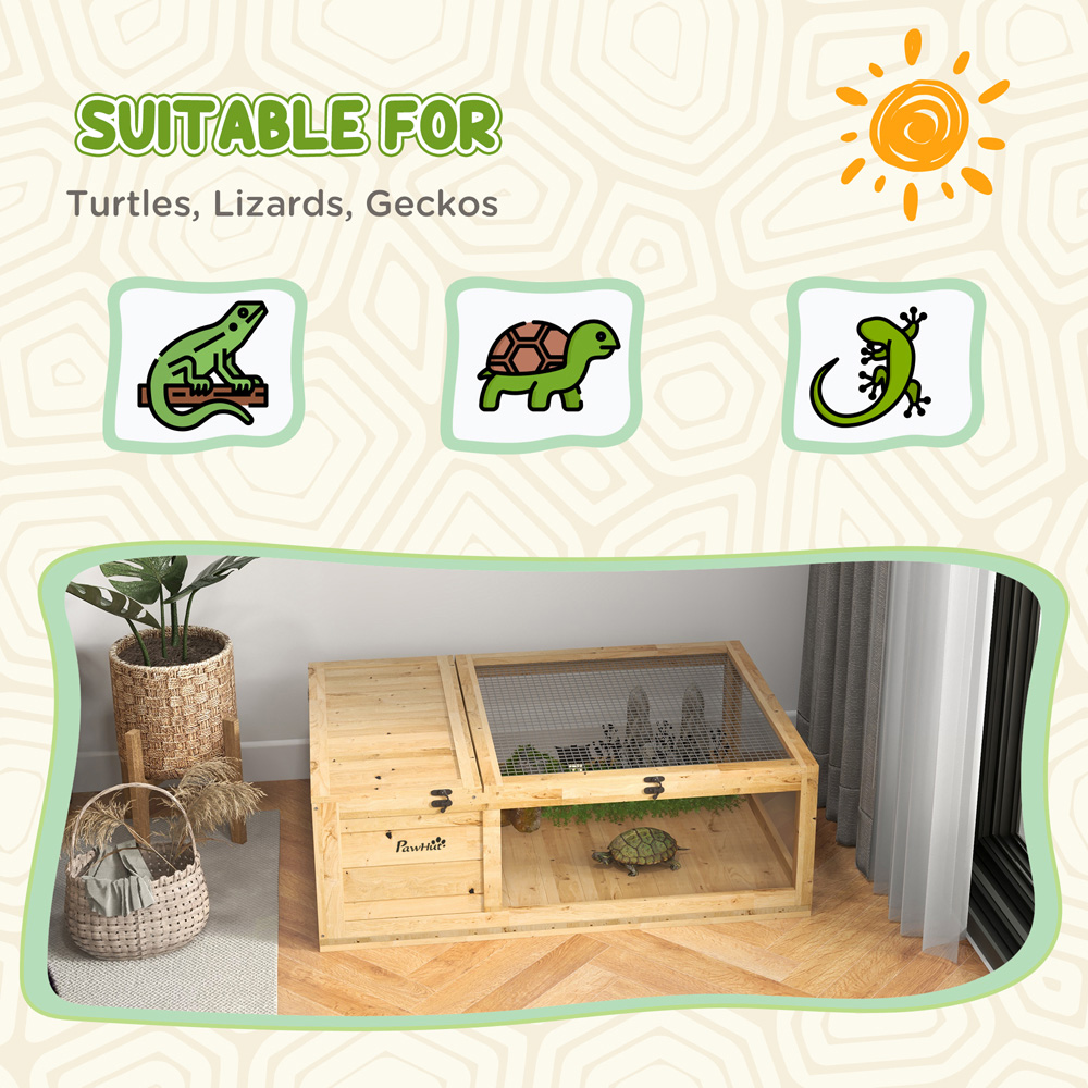 PawHut Yellow Wooden Tortoise House with Mesh Roof 1 x 2ft Image 7