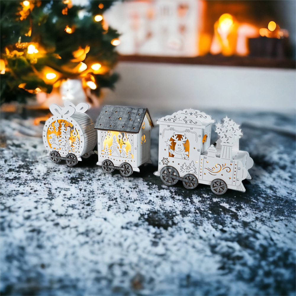 Xmas Haus Festive Led Wooden Train Image 4