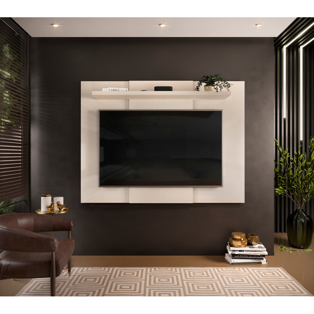 Core Products Single Shelf Gloss White Extendable Fixed TV Wall Panel Image 3