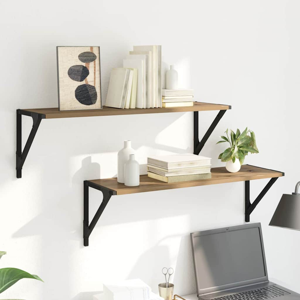 vidaXL 80 x 25cm Artisan Oak Wall Shelf Set of 2 Image 2