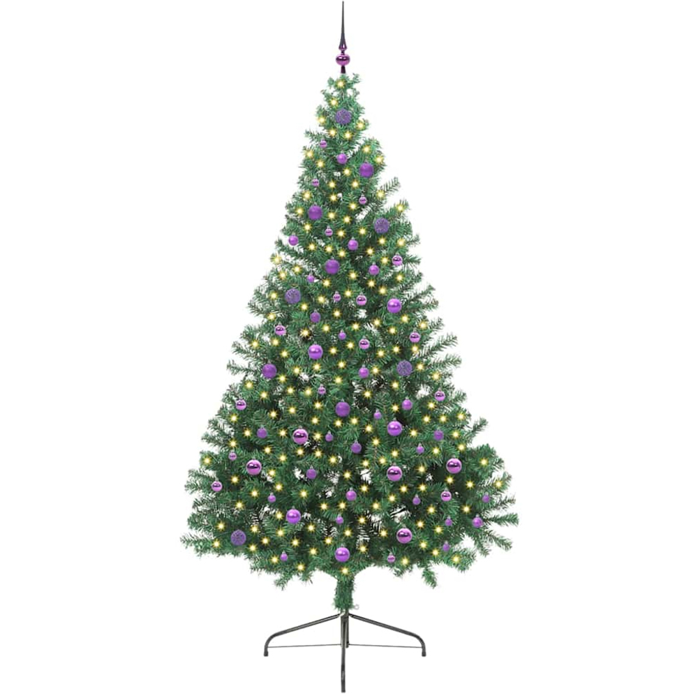 vidaXL Pre-Lit Lilac Baubles Green Artificial Christmas Tree 8ft Image 1