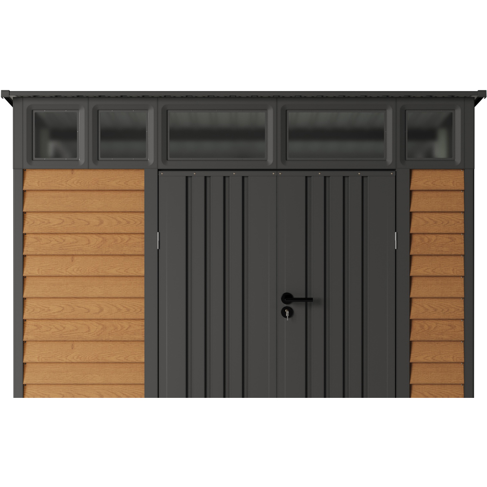 Living and Home 8 x 7ft Wood Grain Finish Metal Pent Garden Shed Image 6