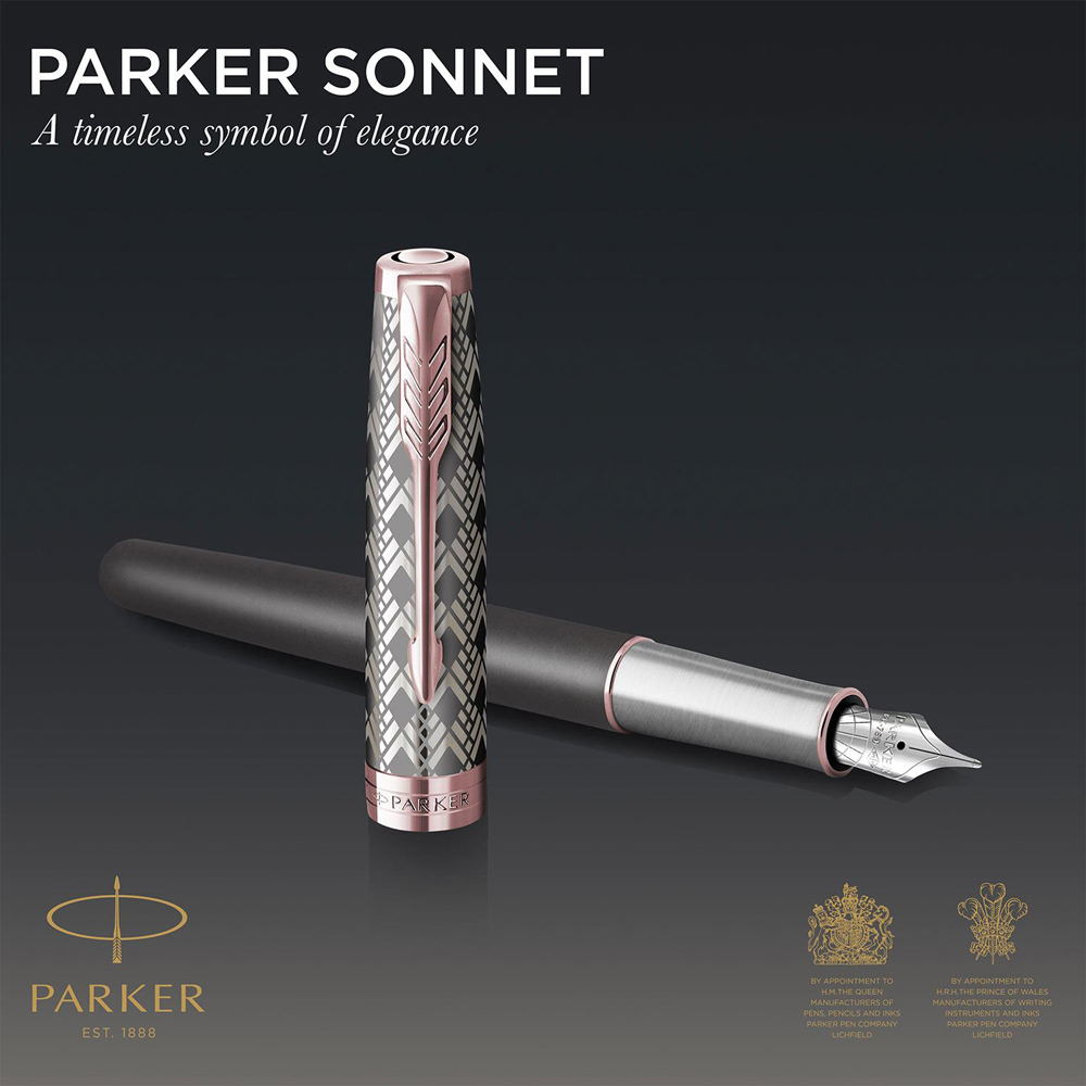 Parker Sonnet Premium Grey 18K Gold Nib Black Ink Fountain Pen Gift Box Image 5