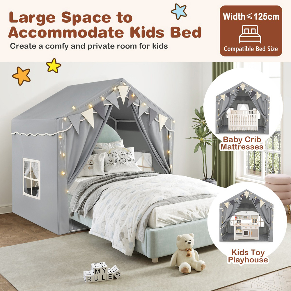 Costway Kids 2 Door Grey Large Tent House Play Set Image 6