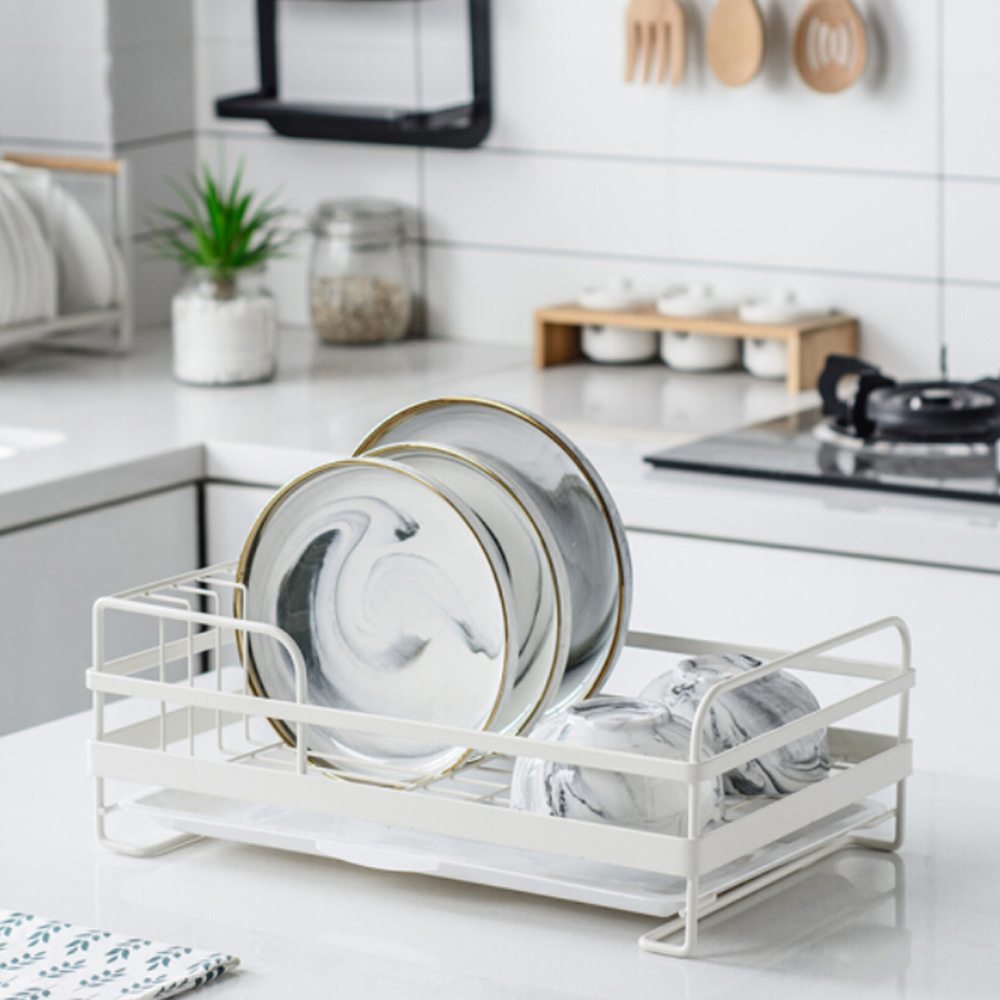 Living and Home White Metal Dish Drainer Rack with Removable Drip Tray Image 2
