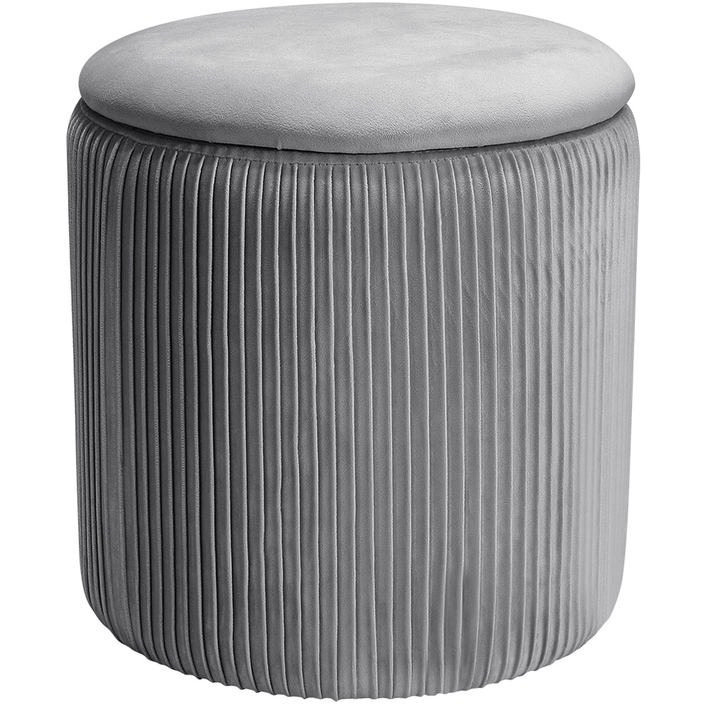 Living and Home Grey Round Pleated Storage Ottoman Image 2