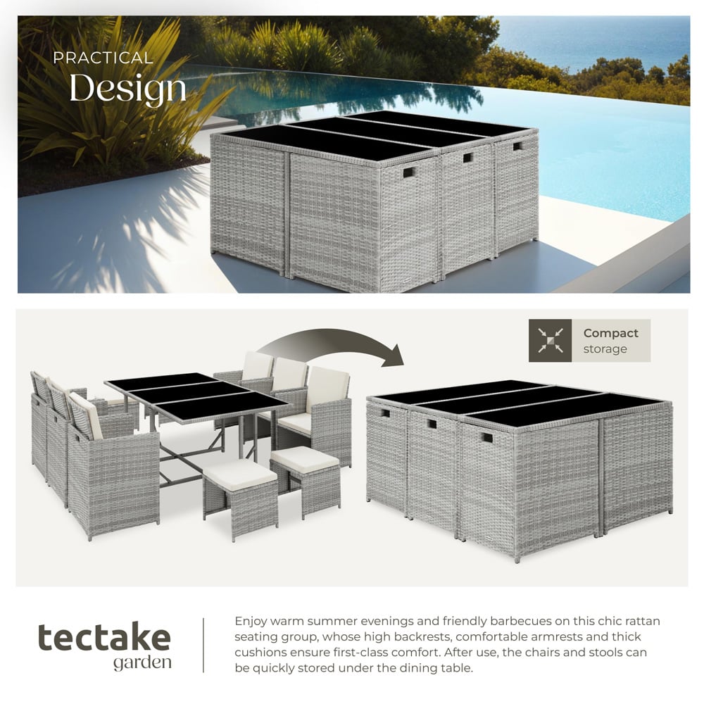 tectake Malaga 10 Seater Garden Dining Table with Rain Cover Light Grey Image 5