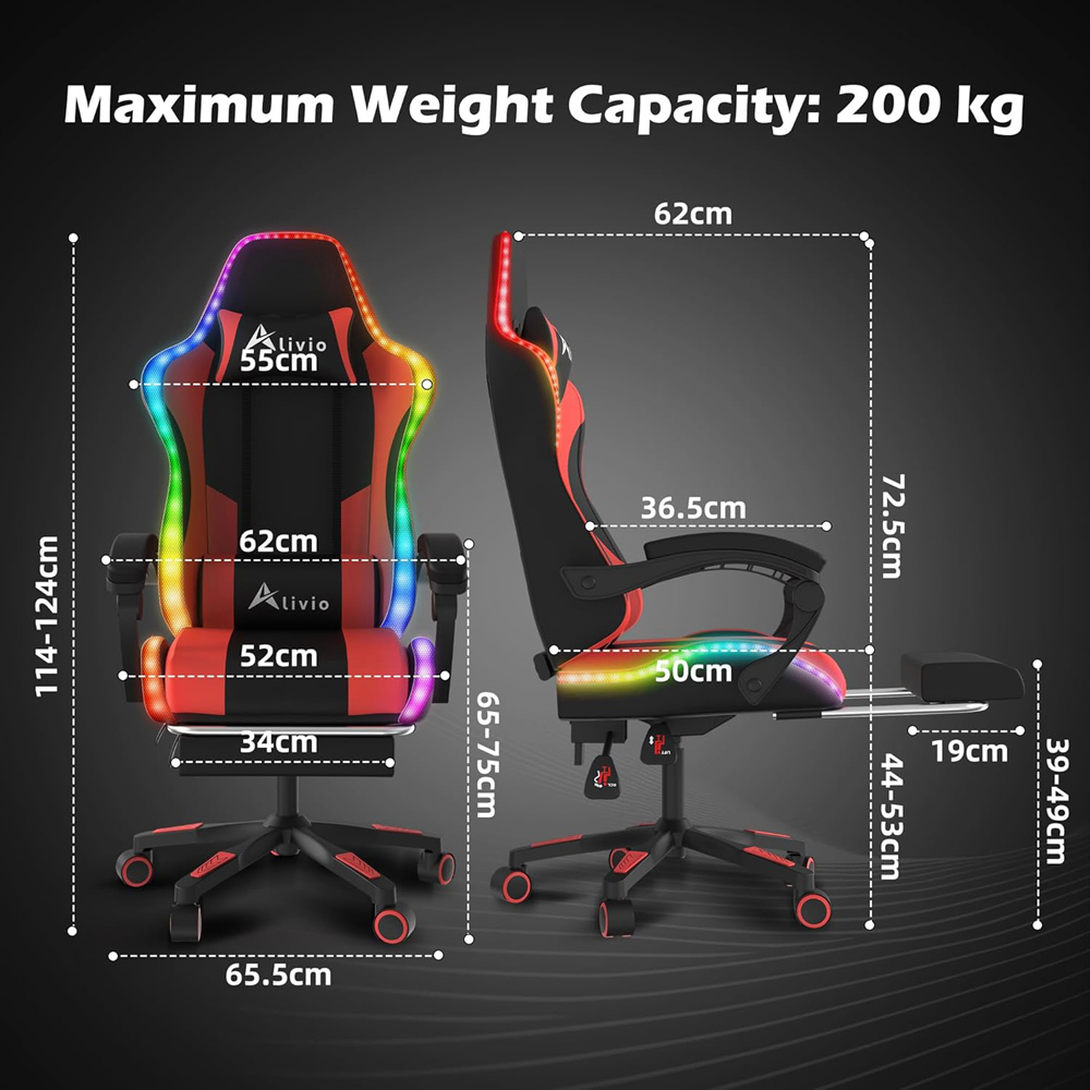 Alivio Red PU Leather Wireless App Control LED Gaming Chair with Massage Lumbar Cushion Image 9