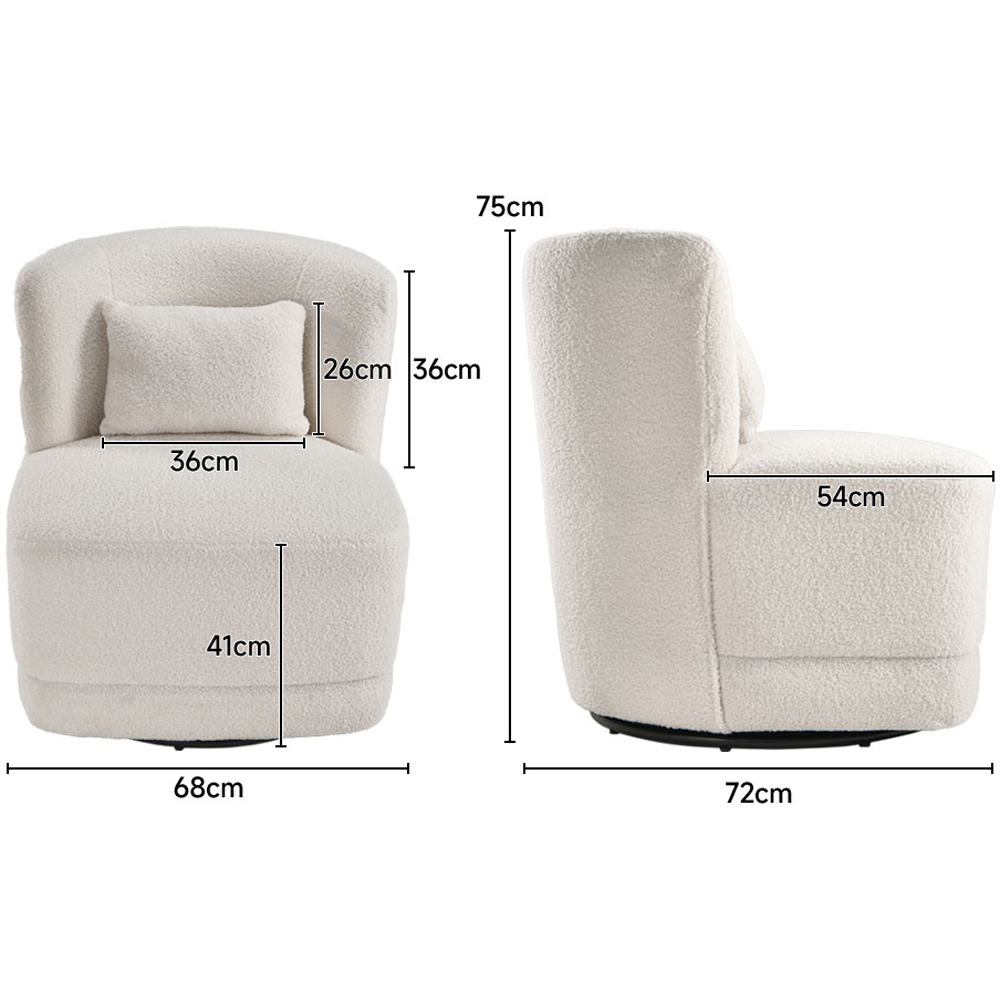 Living and Home White Teddy Fur Upholstered Swivel Barrel Chair Image 8