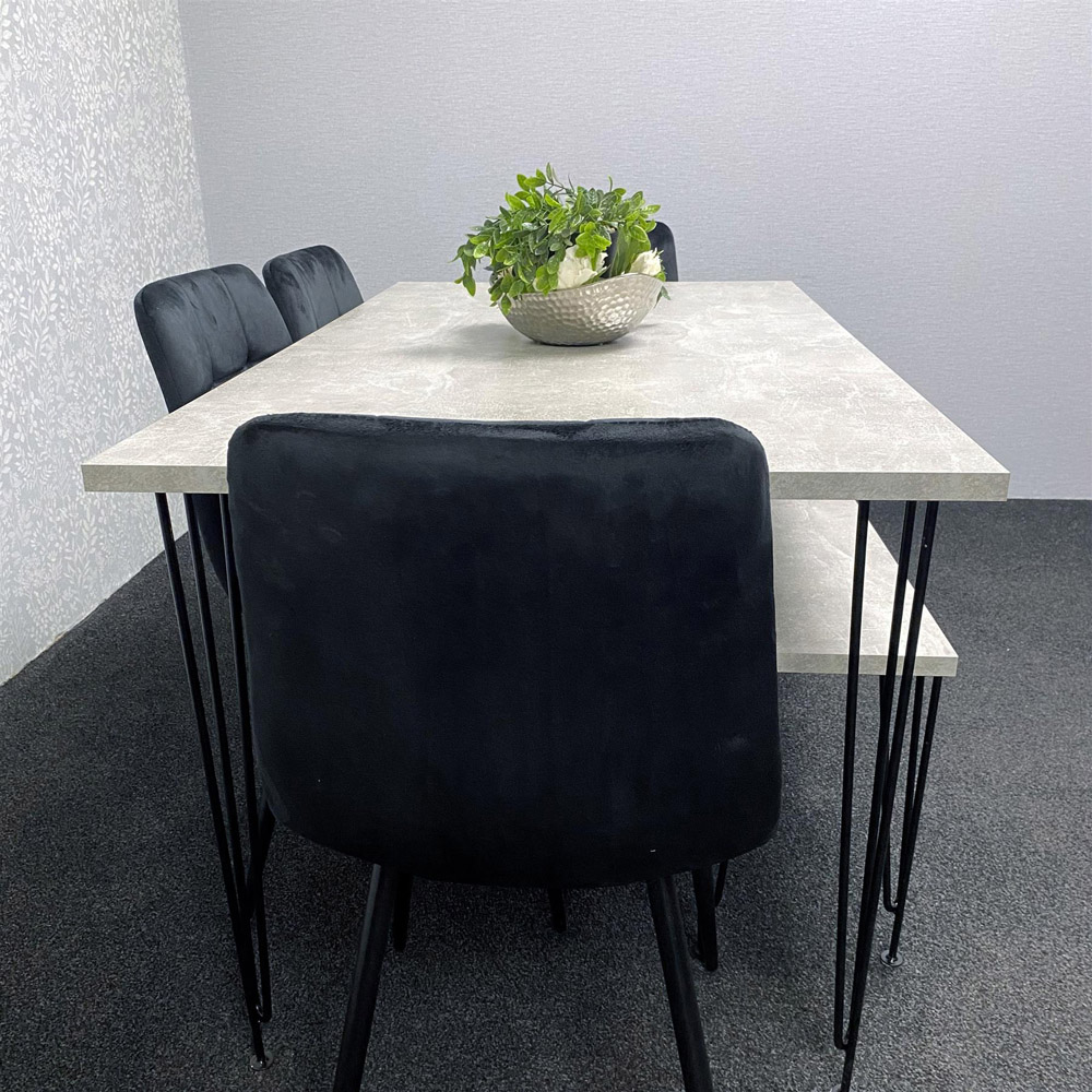 Kosy Koala 6 Seater Grey and Black Velvet Dining Table Set Image 8