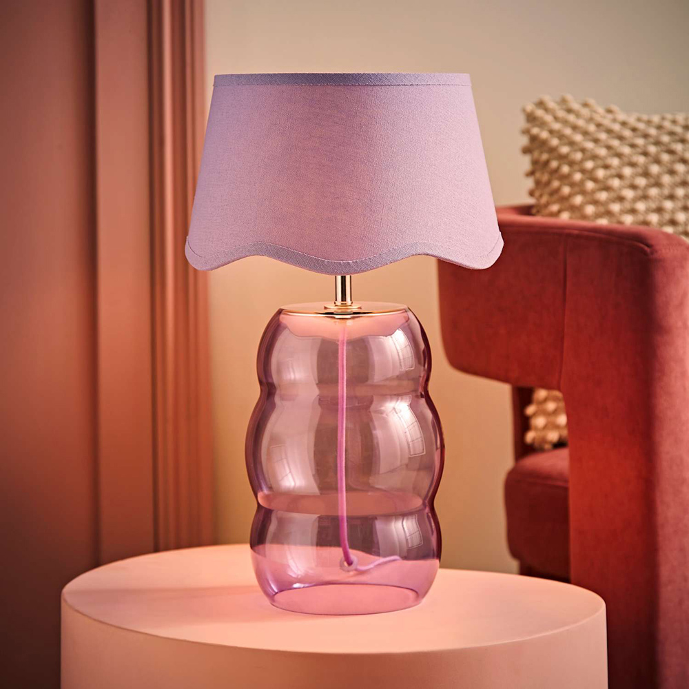 ValueLights Lolly Scallop Shade Lilac Glass Bubble Table Lamp with Bulb Image 2