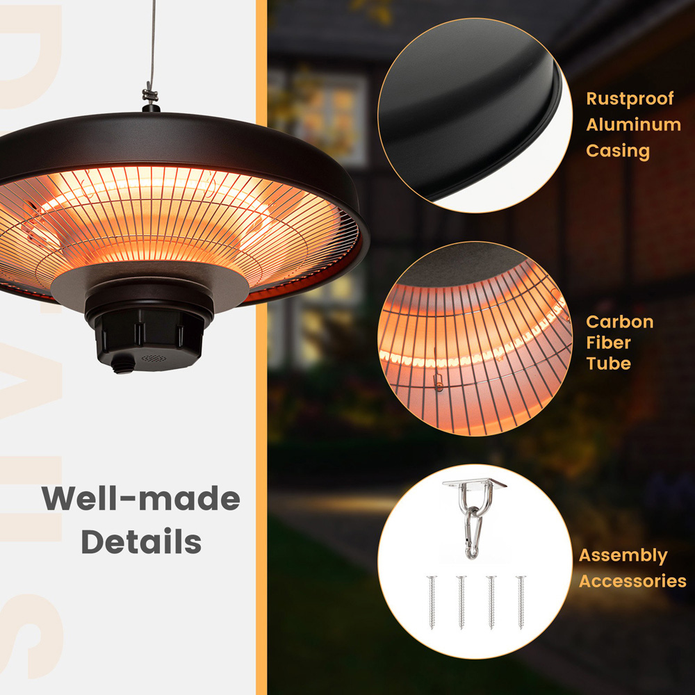 Costway Black Ceiling Patio Heater with Remote 2000W Image 3