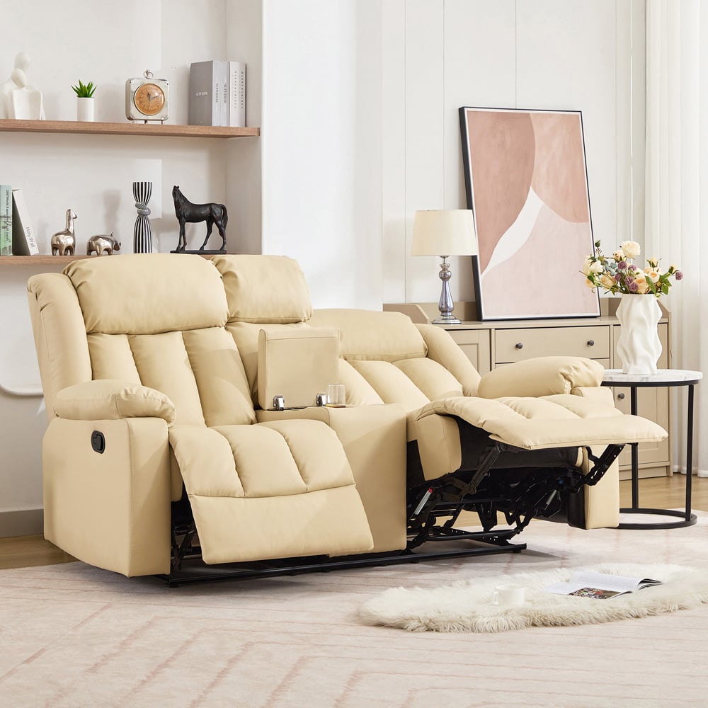 Artemis Home Sheridan 2 Seater Cream Leather Manual Recliner Sofa with Central Console Image 3