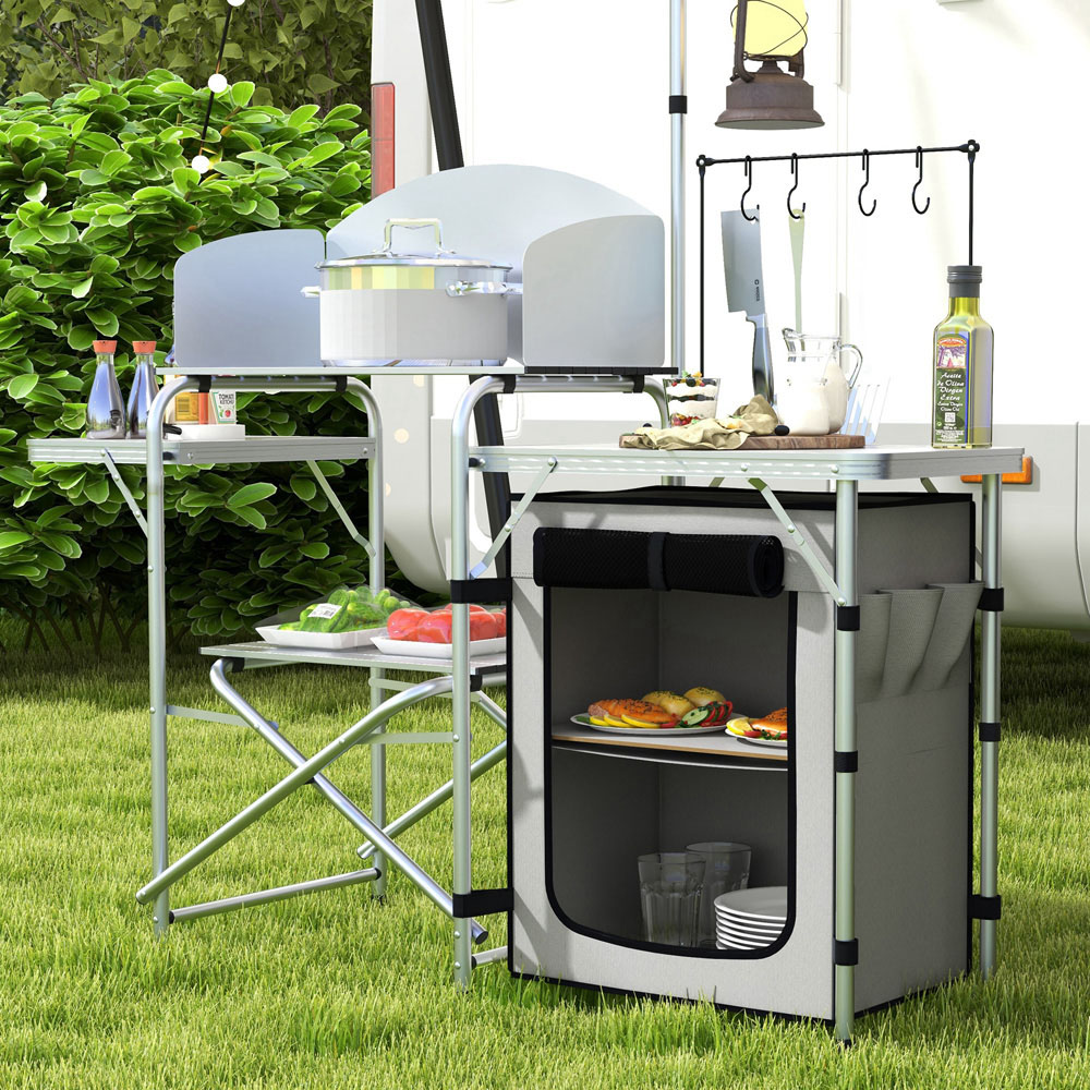 Outsunny Aluminium Foldable Camping Kitchen with Fabric Cupboard Image 3