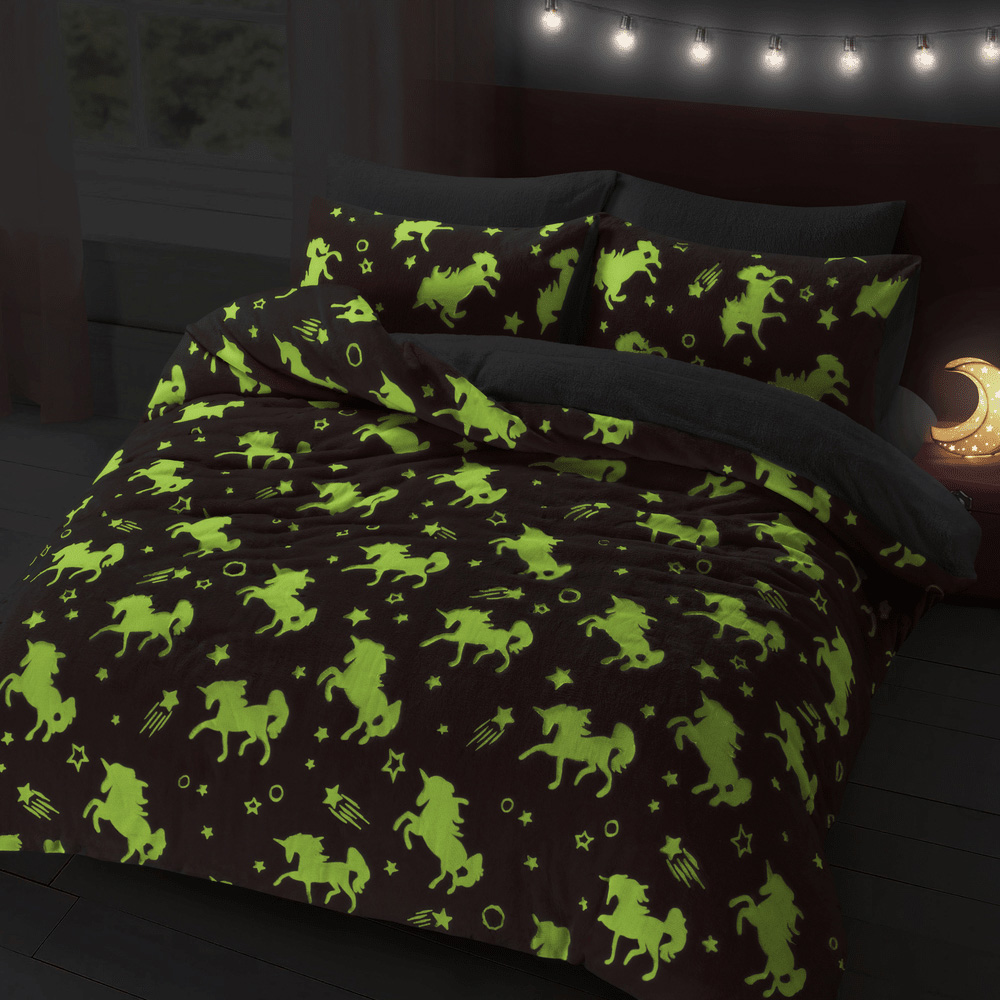 Velosso Double Pink Glow in the Dark Unicorn Duvet Set Image 2