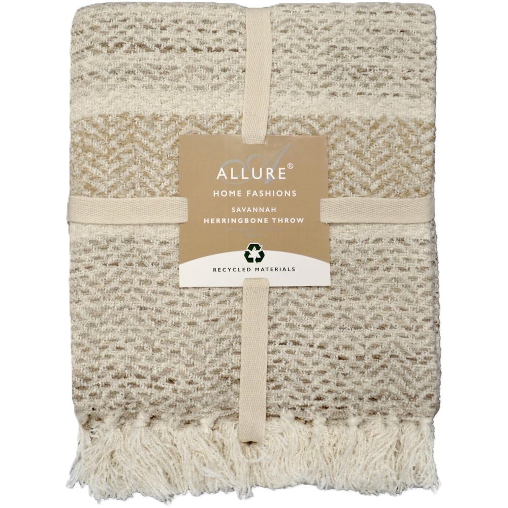 Allure Home Fashions Herringbone Natural Throw Blanket 150 x 200cm Image 1