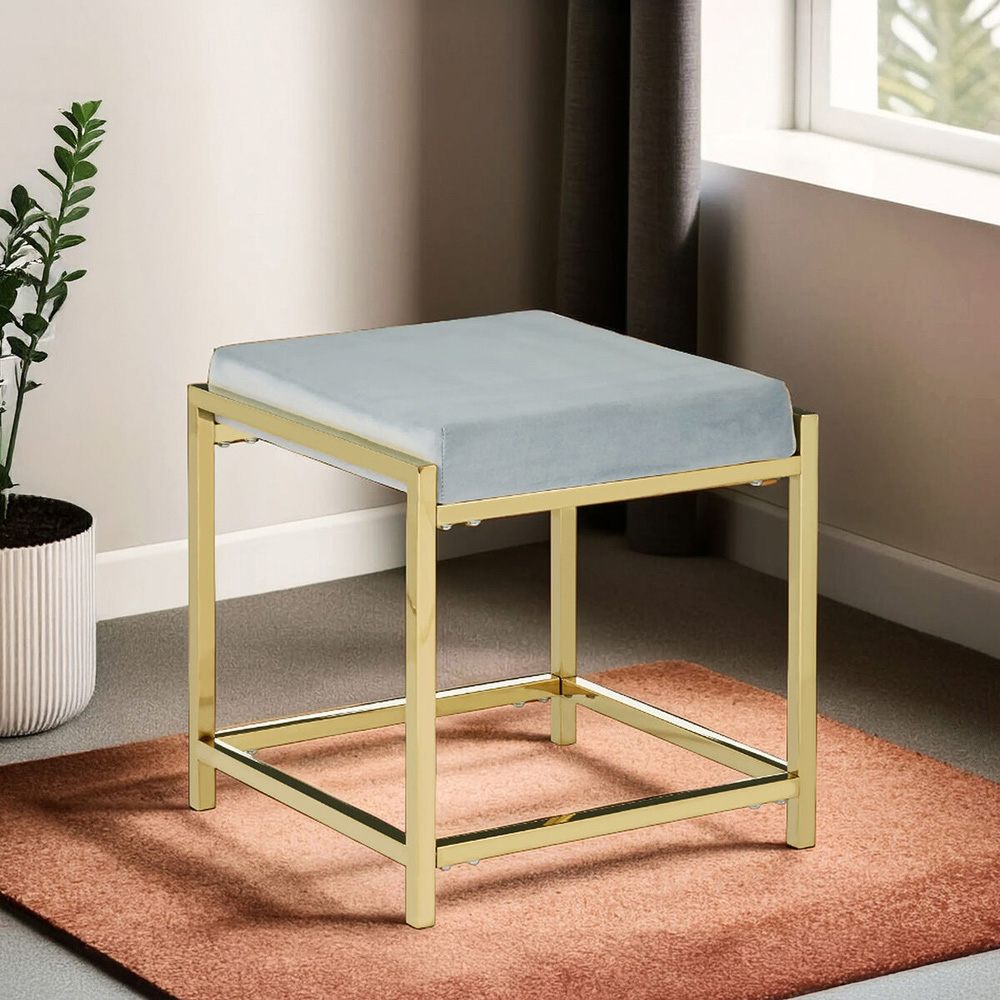 Premier Housewares Allure Powder Blue Velvet and Gold Stool Image 5