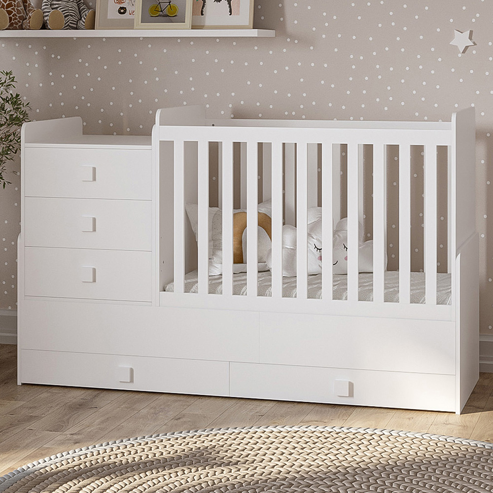 Kudl Combi 4 in 1 White Cot Bed Image 1
