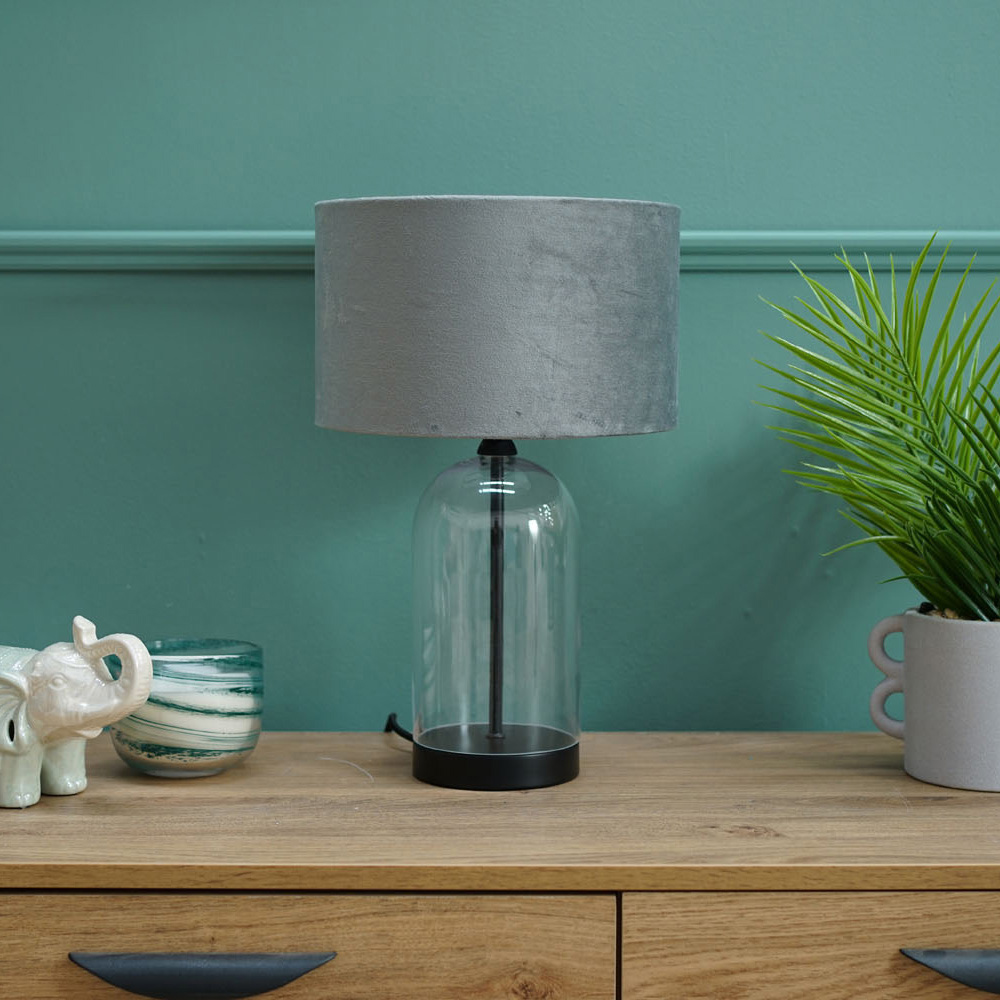 ValueLights Jessy Black and Grey Velvet Shade Glass LED Table Lamp Image 4