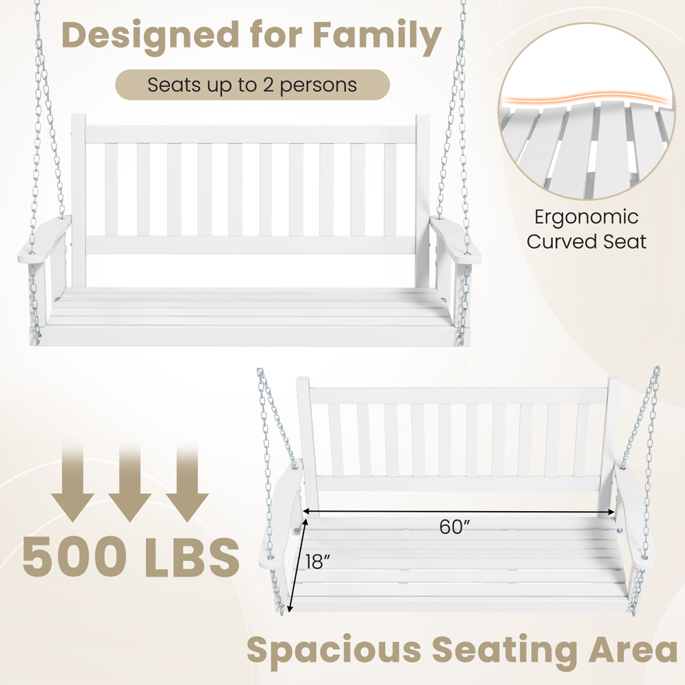 Costway 2 Seater White Garden Swing Chair Image 8